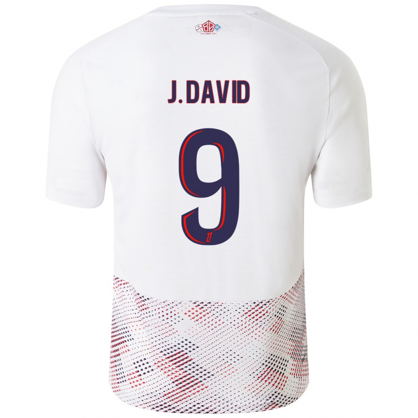 Heren Jonathan David #9 Wit Koningsblauw Uitshirt Uittenue 2024/25 T-Shirt België