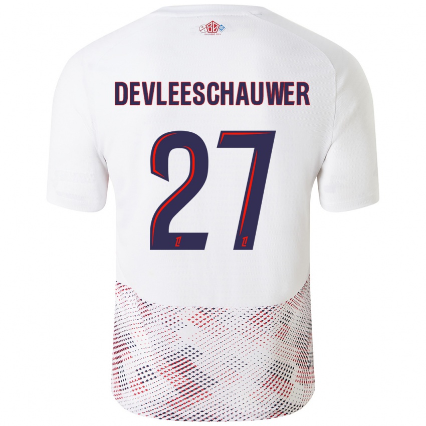 Homme Maillot Gwenaëlle Devleeschauwer #27 Blanc Bleu Royal Tenues Extérieur 2024/25 T-Shirt Belgique