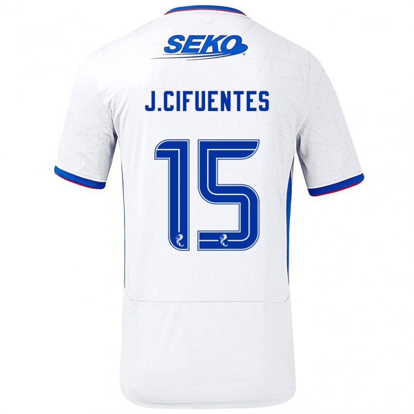 Homme Maillot José Cifuentes #15 Blanc Bleu Tenues Extérieur 2024/25 T-Shirt Belgique