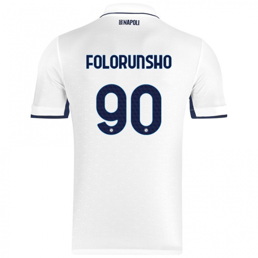 Heren Michael Folorunsho #90 Wit Koningsblauw Uitshirt Uittenue 2024/25 T-Shirt België