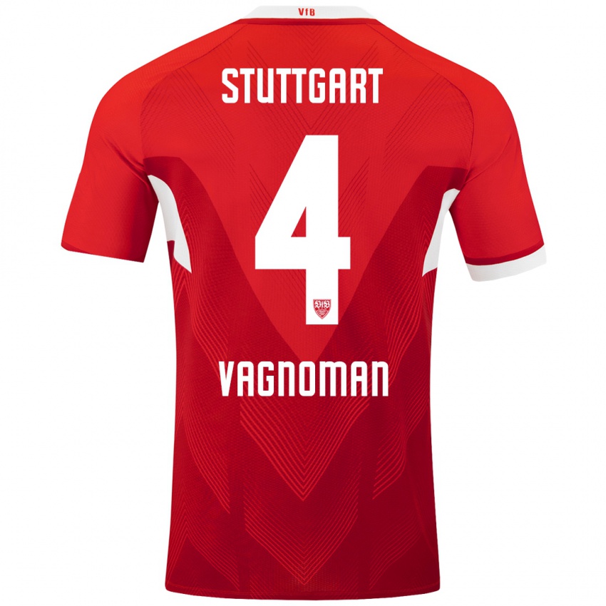 Heren Josha Vagnoman #4 Rood Wit Uitshirt Uittenue 2024/25 T-Shirt België