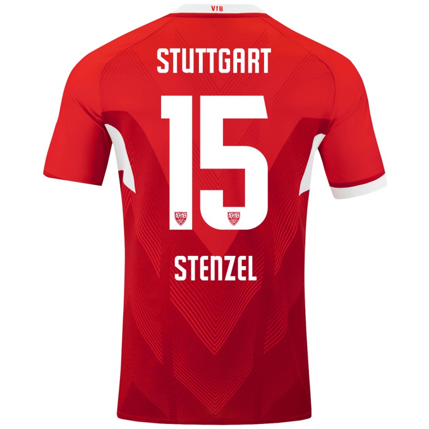 Heren Pascal Stenzel #15 Rood Wit Uitshirt Uittenue 2024/25 T-Shirt België