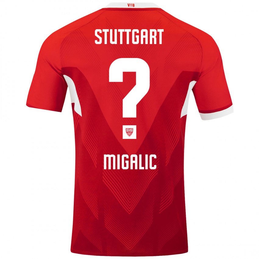 Heren Dorian Migalic #0 Rood Wit Uitshirt Uittenue 2024/25 T-Shirt België