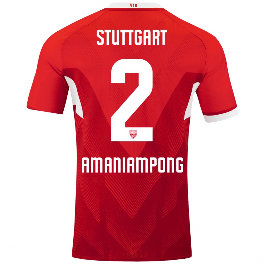 Heren Kaden Amaniampong #2 Rood Wit Uitshirt Uittenue 2024/25 T-Shirt België