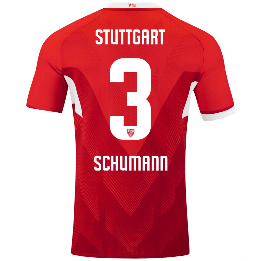 Heren Frederik Schumann #3 Rood Wit Uitshirt Uittenue 2024/25 T-Shirt België