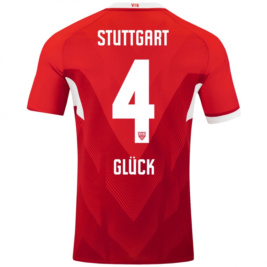 Heren Michael Glück #4 Rood Wit Uitshirt Uittenue 2024/25 T-Shirt België