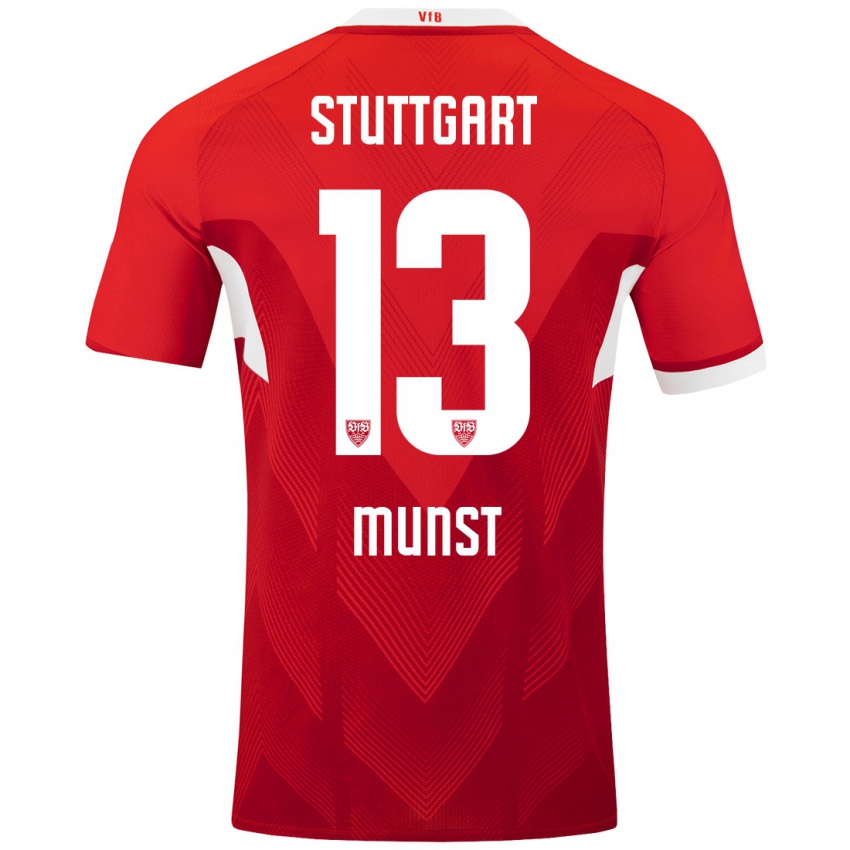 Heren Leonhard Münst #13 Rood Wit Uitshirt Uittenue 2024/25 T-Shirt België