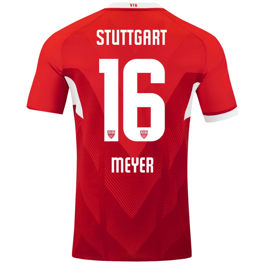 Heren Jordan Meyer #16 Rood Wit Uitshirt Uittenue 2024/25 T-Shirt België