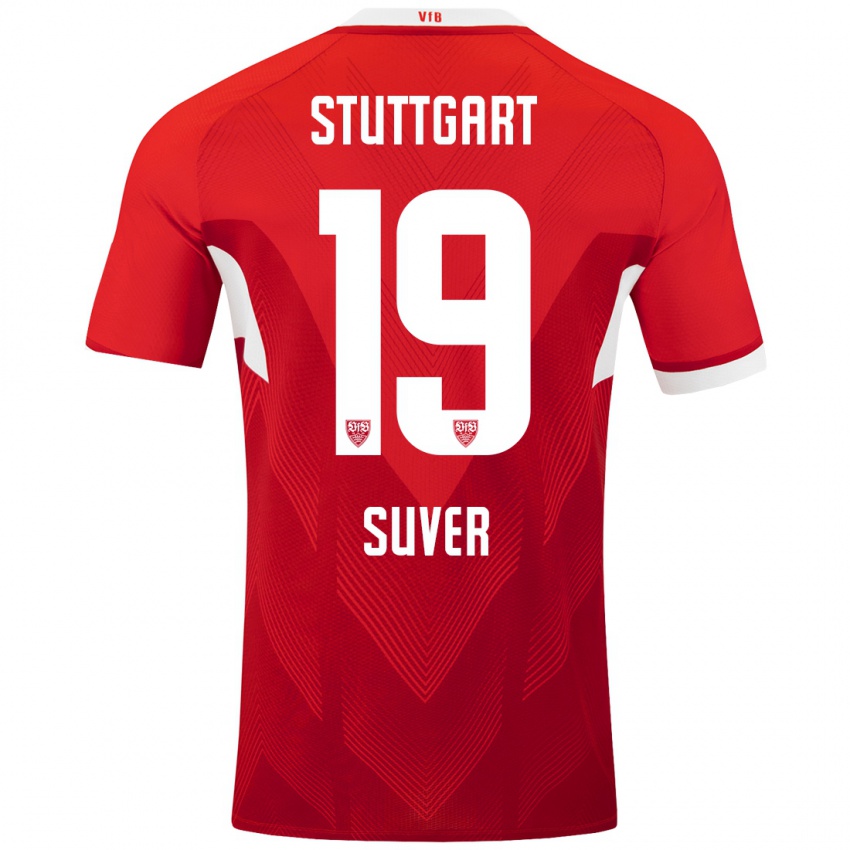 Heren Jakov Suver #19 Rood Wit Uitshirt Uittenue 2024/25 T-Shirt België