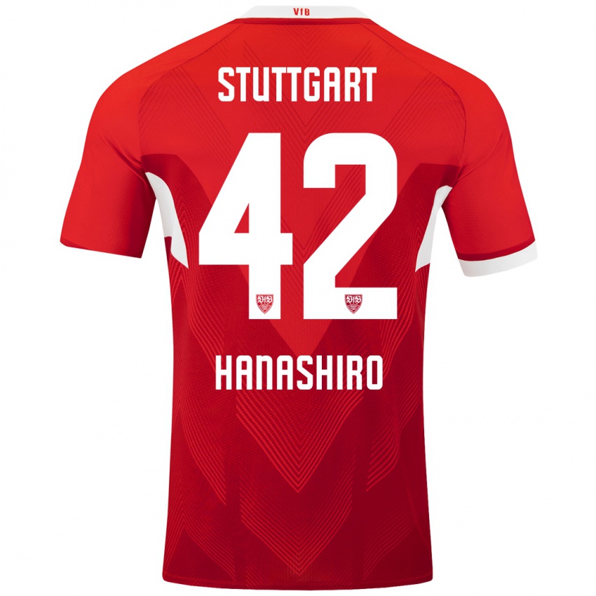 Heren Rinto Hanashiro #42 Rood Wit Uitshirt Uittenue 2024/25 T-Shirt België