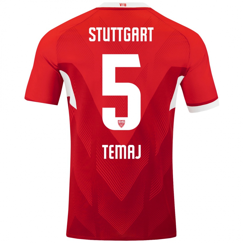 Heren Laureta Temaj #5 Rood Wit Uitshirt Uittenue 2024/25 T-Shirt België