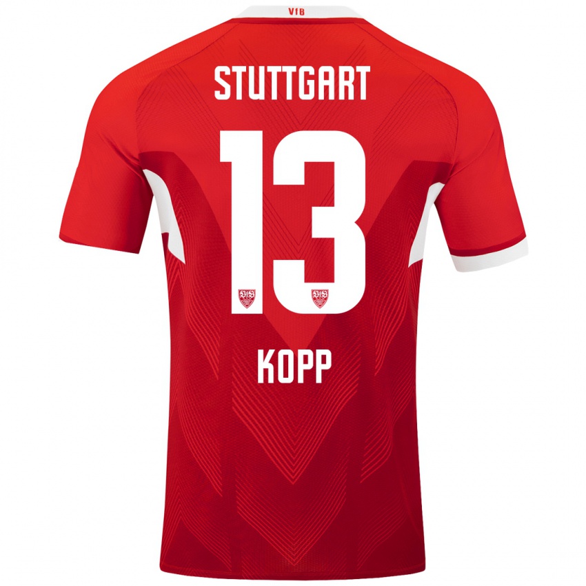 Heren Leonie Kopp #13 Rood Wit Uitshirt Uittenue 2024/25 T-Shirt België