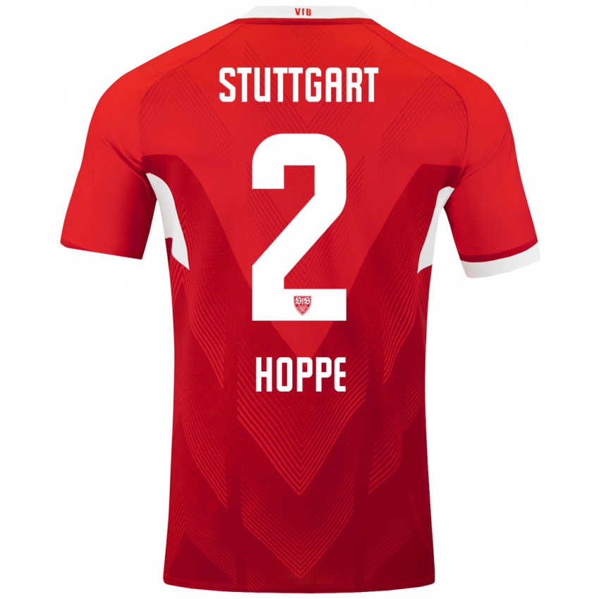 Heren Mattis Hoppe #2 Rood Wit Uitshirt Uittenue 2024/25 T-Shirt België