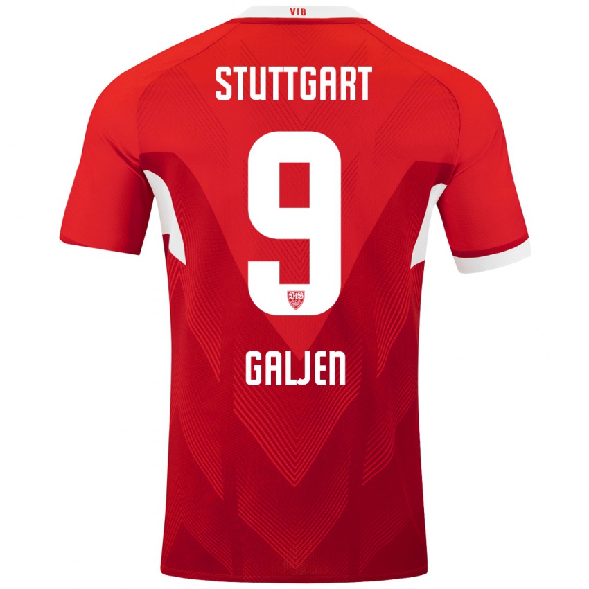 Heren Dejan Galjen #9 Rood Wit Uitshirt Uittenue 2024/25 T-Shirt België