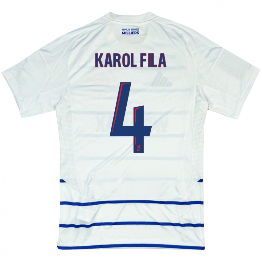 Heren Karol Fila #4 Wit Blauw Uitshirt Uittenue 2024/25 T-Shirt België