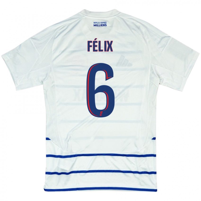 Homme Maillot Félix Lemaréchal #6 Blanc Bleu Tenues Extérieur 2024/25 T-Shirt Belgique