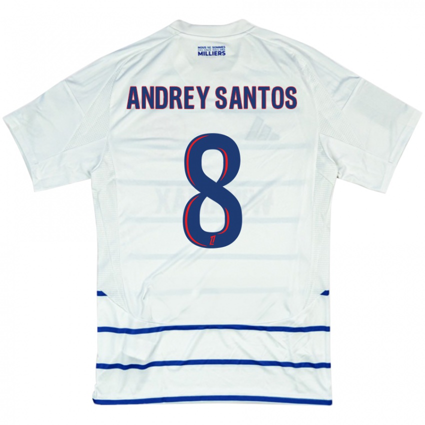 Heren Andrey Santos #8 Wit Blauw Uitshirt Uittenue 2024/25 T-Shirt België