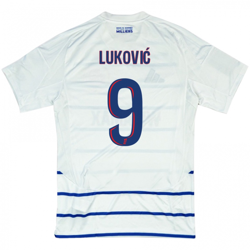 Heren Milos Lukovic #9 Wit Blauw Uitshirt Uittenue 2024/25 T-Shirt België