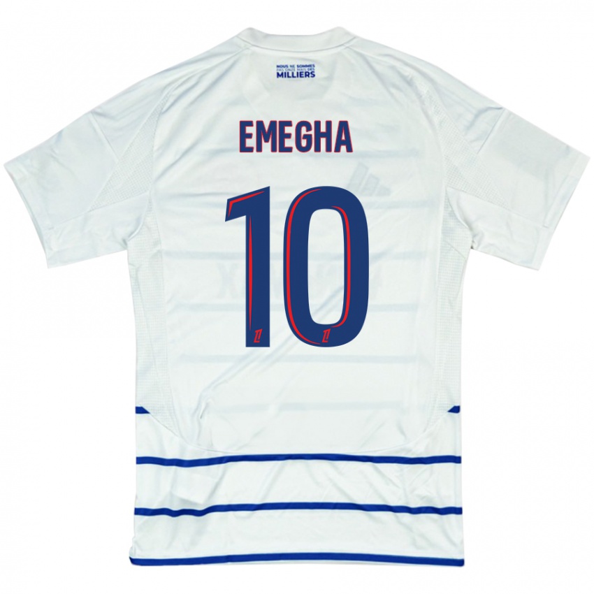 Homme Maillot Emanuel Emegha #10 Blanc Bleu Tenues Extérieur 2024/25 T-Shirt Belgique