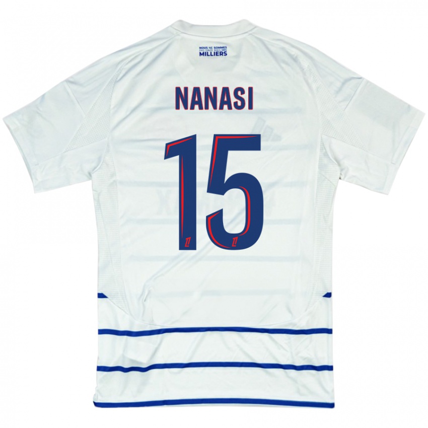 Heren Sebastian Nanasi #15 Wit Blauw Uitshirt Uittenue 2024/25 T-Shirt België