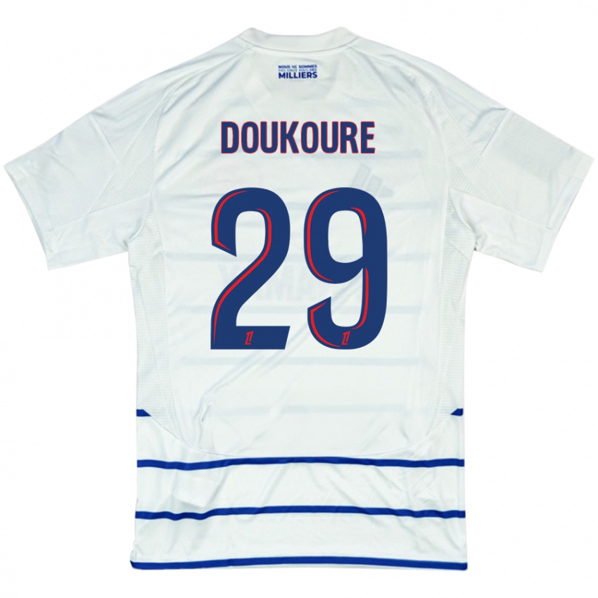 Homme Maillot Ismaël Doukouré #29 Blanc Bleu Tenues Extérieur 2024/25 T-Shirt Belgique