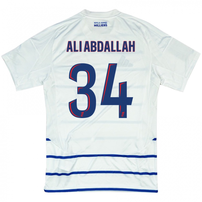 Homme Maillot Aboubacar Ali Abdallah #34 Blanc Bleu Tenues Extérieur 2024/25 T-Shirt Belgique