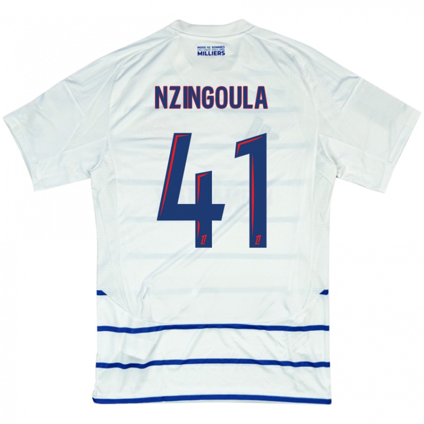 Homme Maillot Rabby Nzingoula #41 Blanc Bleu Tenues Extérieur 2024/25 T-Shirt Belgique