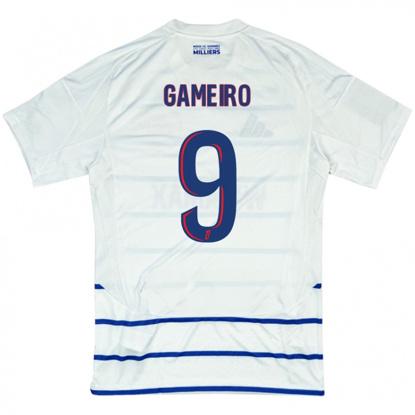 Heren Kévin Gameiro #9 Wit Blauw Uitshirt Uittenue 2024/25 T-Shirt België