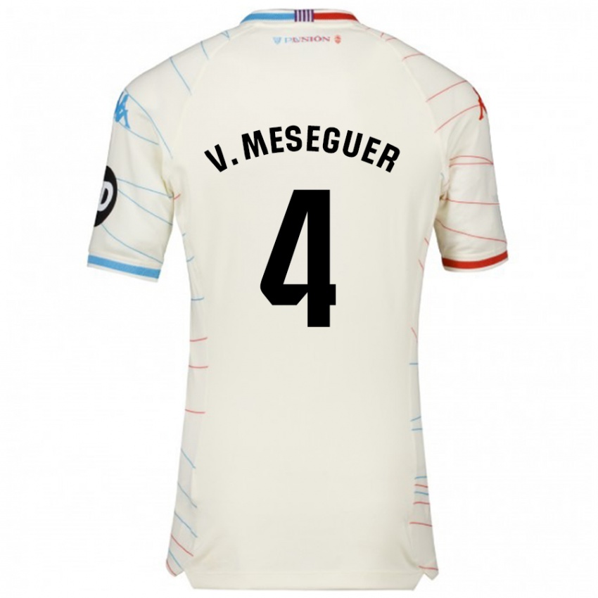 Homme Maillot Víctor Meseguer #4 Blanc Rouge Bleu Tenues Extérieur 2024/25 T-Shirt Belgique