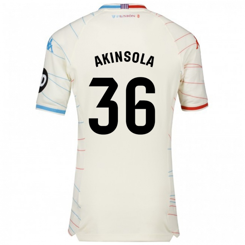 Heren Tunde Akinsola #36 Wit Rood Blauw Uitshirt Uittenue 2024/25 T-Shirt België