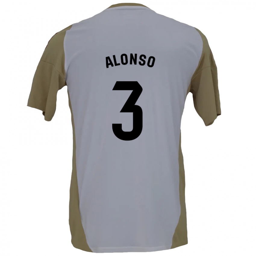 Homme Maillot Julio Alonso #3 Marron Blanc Tenues Extérieur 2024/25 T-Shirt Belgique