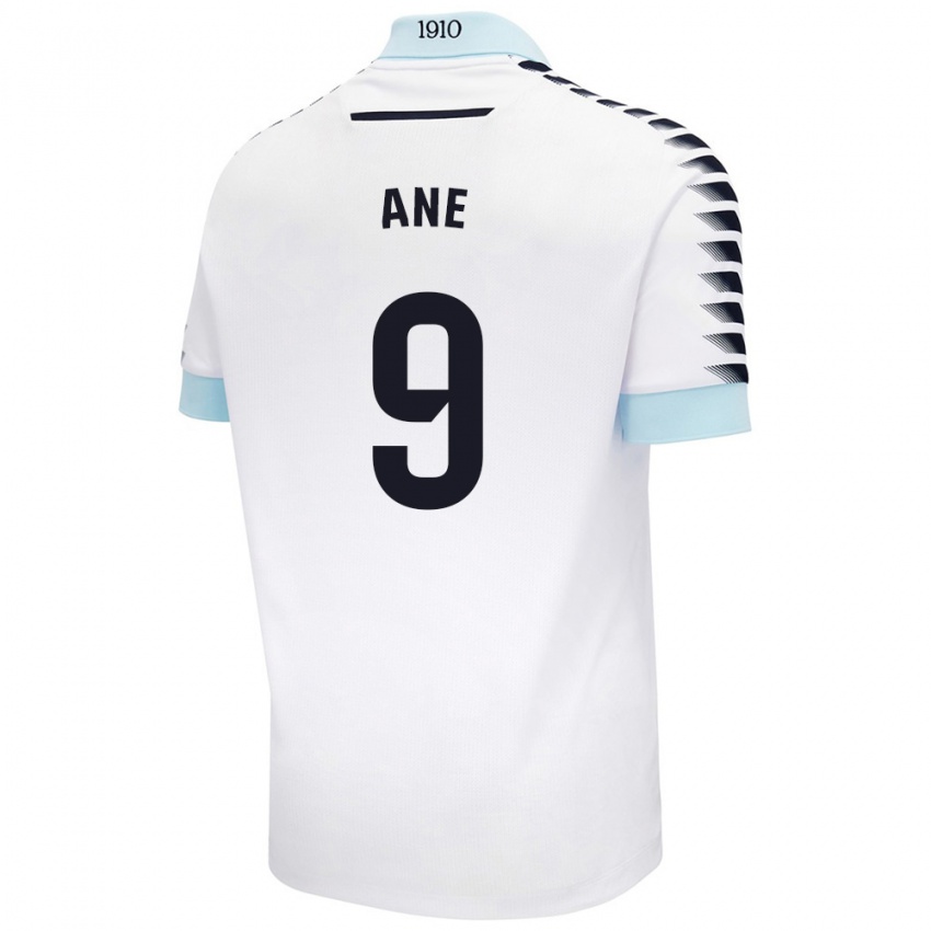 Homme Maillot Ane López De Heredia Alcelay #9 Blanc Bleu Tenues Extérieur 2024/25 T-Shirt Belgique