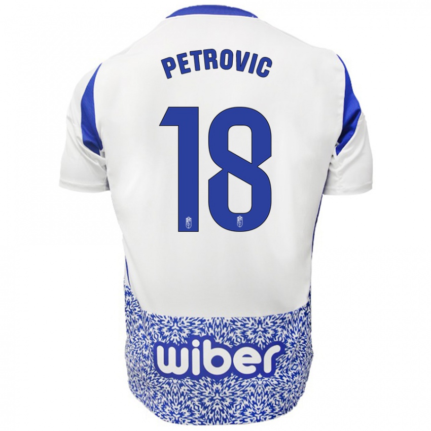 Heren Njegos Petrovic #18 Wit Blauw Uitshirt Uittenue 2024/25 T-Shirt België