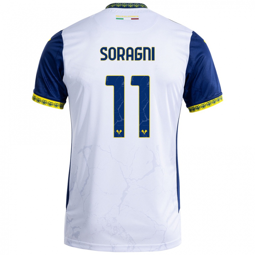 Homme Maillot Alberto Soragni #11 Blanc Bleu Tenues Extérieur 2024/25 T-Shirt Belgique