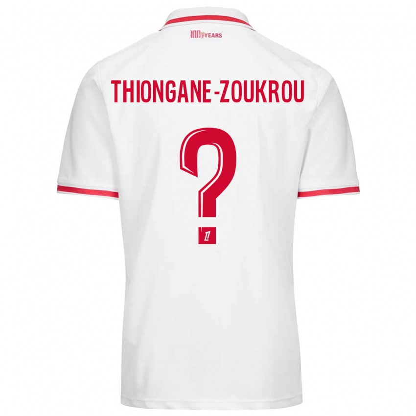 Femme Maillot Ackah-Tidiane Thiongane-Zoukrou #0 Blanc Rouge Tenues Domicile 2024/25 T-Shirt Belgique