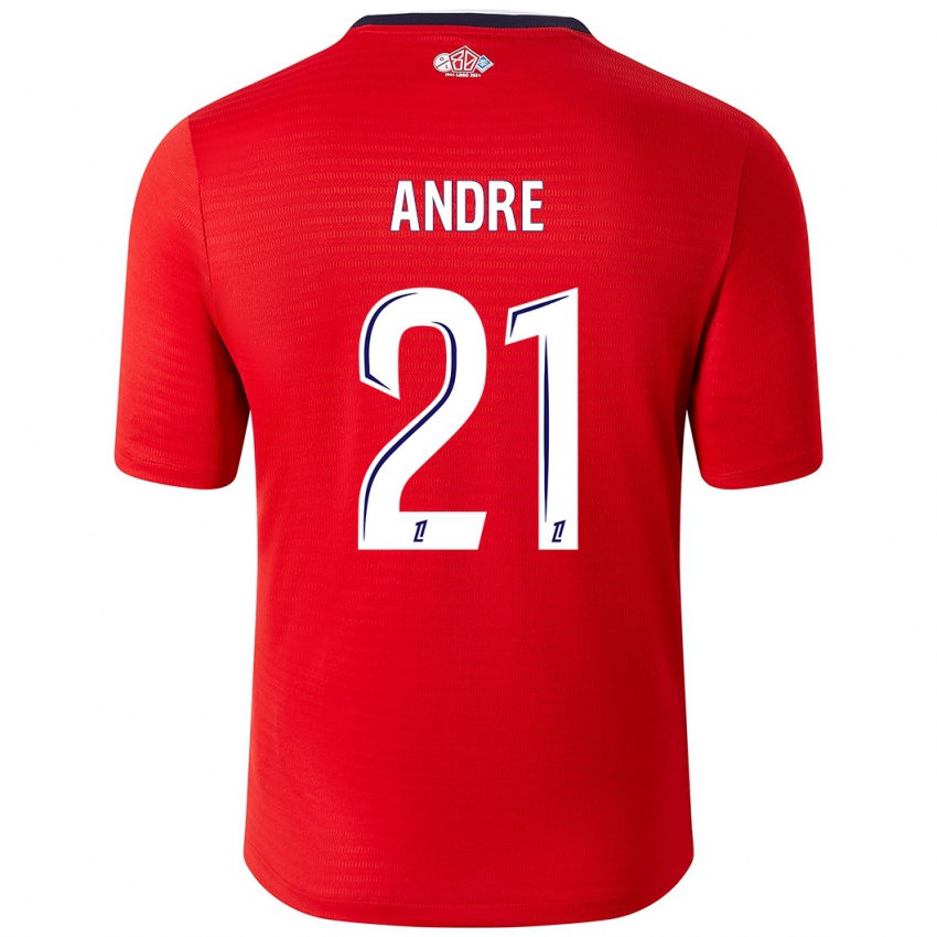 Femme Maillot Benjamin Andre #21 Rouge Blanc Tenues Domicile 2024/25 T-Shirt Belgique