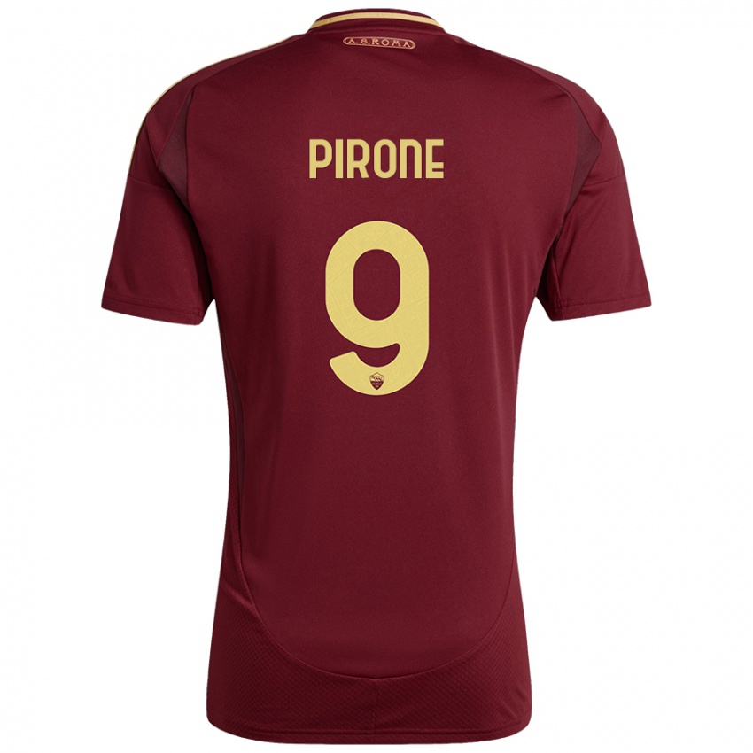 Femme Maillot Valeria Pirone #9 Rouge Brun Or Tenues Domicile 2024/25 T-Shirt Belgique