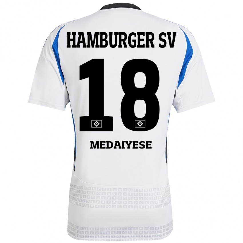 Femme Maillot Olamide Medaiyese #18 Blanc Bleu Tenues Domicile 2024/25 T-Shirt Belgique