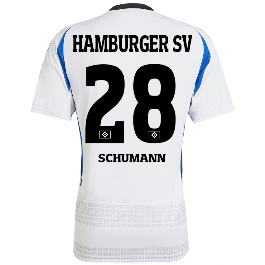 Dames Henri Maximilian Schümann #28 Wit Blauw Thuisshirt Thuistenue 2024/25 T-Shirt België