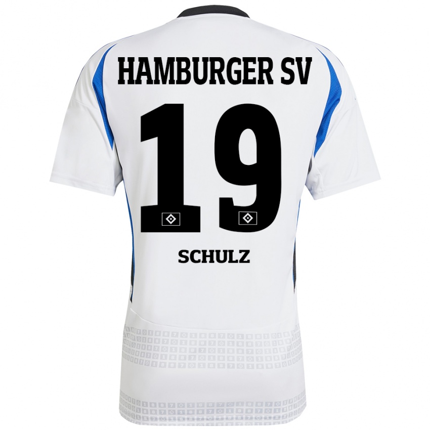 Femme Maillot Victoria Schulz #19 Blanc Bleu Tenues Domicile 2024/25 T-Shirt Belgique