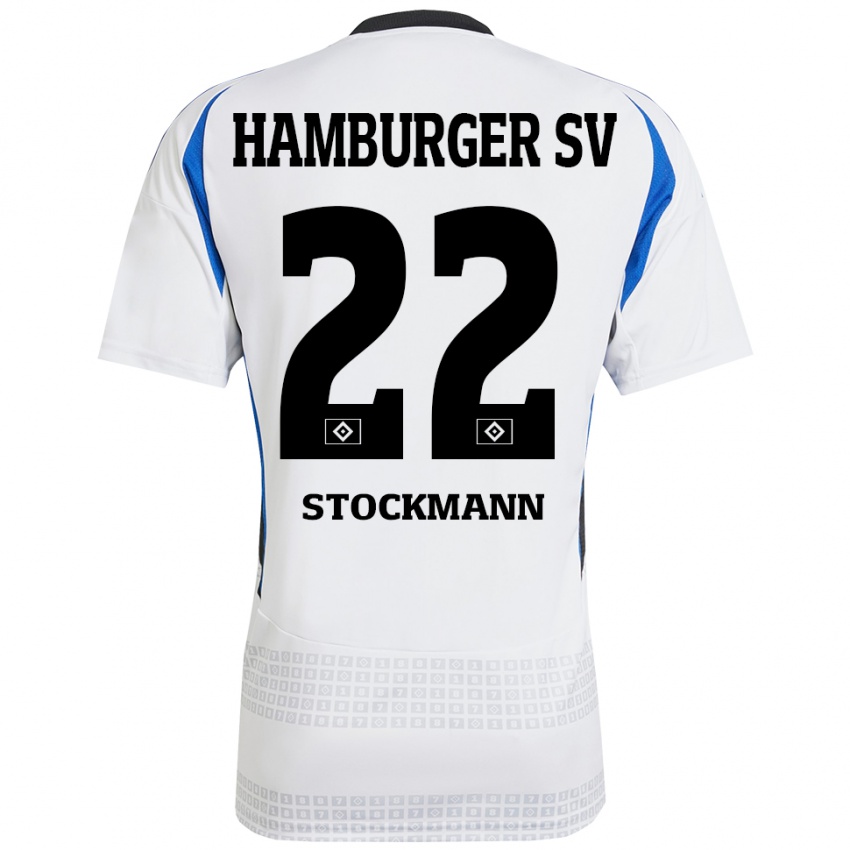 Femme Maillot Sarah Stöckmann #22 Blanc Bleu Tenues Domicile 2024/25 T-Shirt Belgique