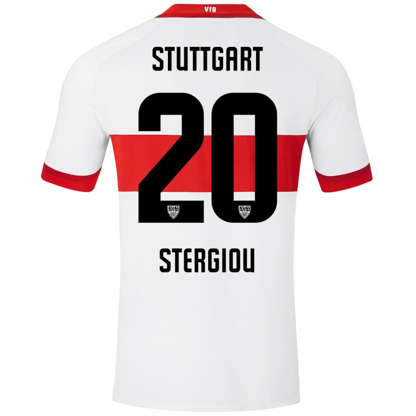 Femme Maillot Leonidas Stergiou #20 Blanc Rouge Tenues Domicile 2024/25 T-Shirt Belgique