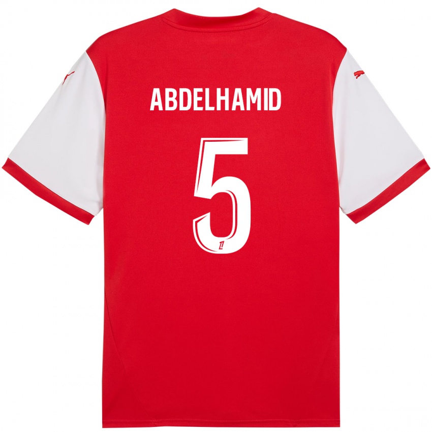 Dames Yunis Abdelhamid #5 Rood Wit Thuisshirt Thuistenue 2024/25 T-Shirt België