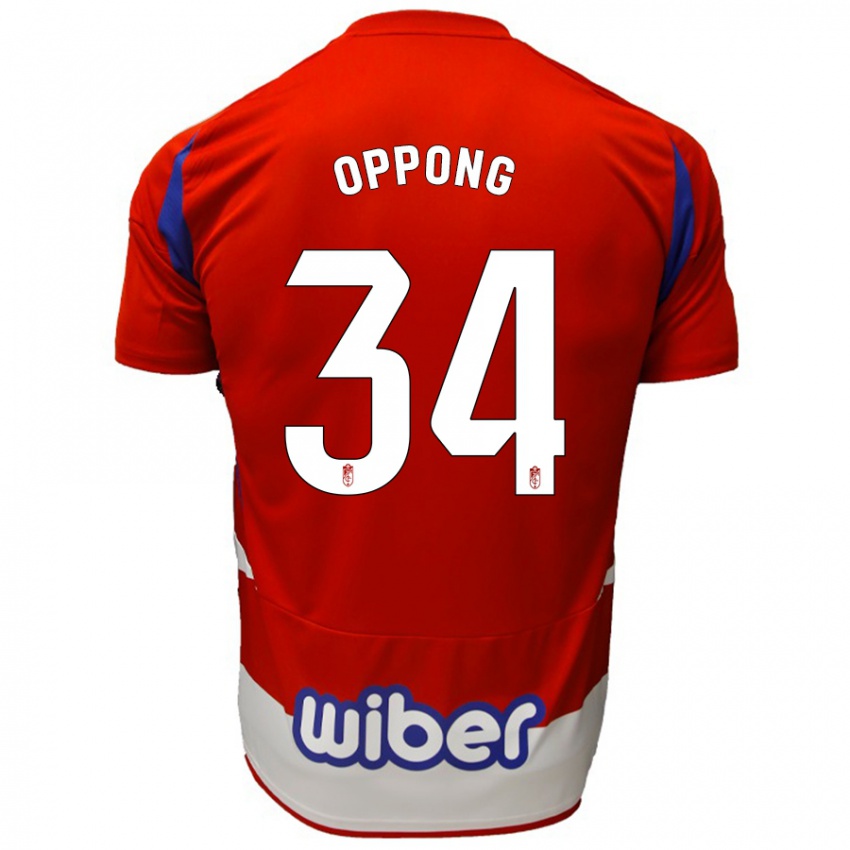 Dames Oscar Naasei Oppong #34 Rood Wit Blauw Thuisshirt Thuistenue 2024/25 T-Shirt België