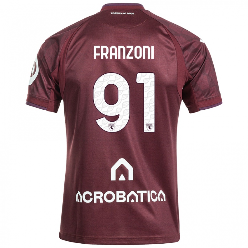 Femme Maillot Nicolò Franzoni #91 Bordeaux Blanc Tenues Domicile 2024/25 T-Shirt Belgique