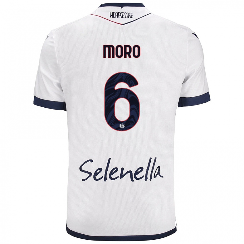 Femme Maillot Nikola Moro #6 Blanc Bleu Royal Tenues Extérieur 2024/25 T-Shirt Belgique