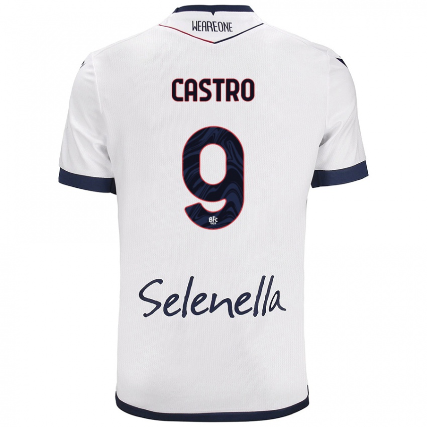 Femme Maillot Santiago Castro #9 Blanc Bleu Royal Tenues Extérieur 2024/25 T-Shirt Belgique