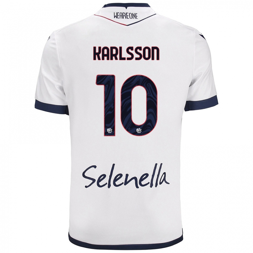 Femme Maillot Jesper Karlsson #10 Blanc Bleu Royal Tenues Extérieur 2024/25 T-Shirt Belgique