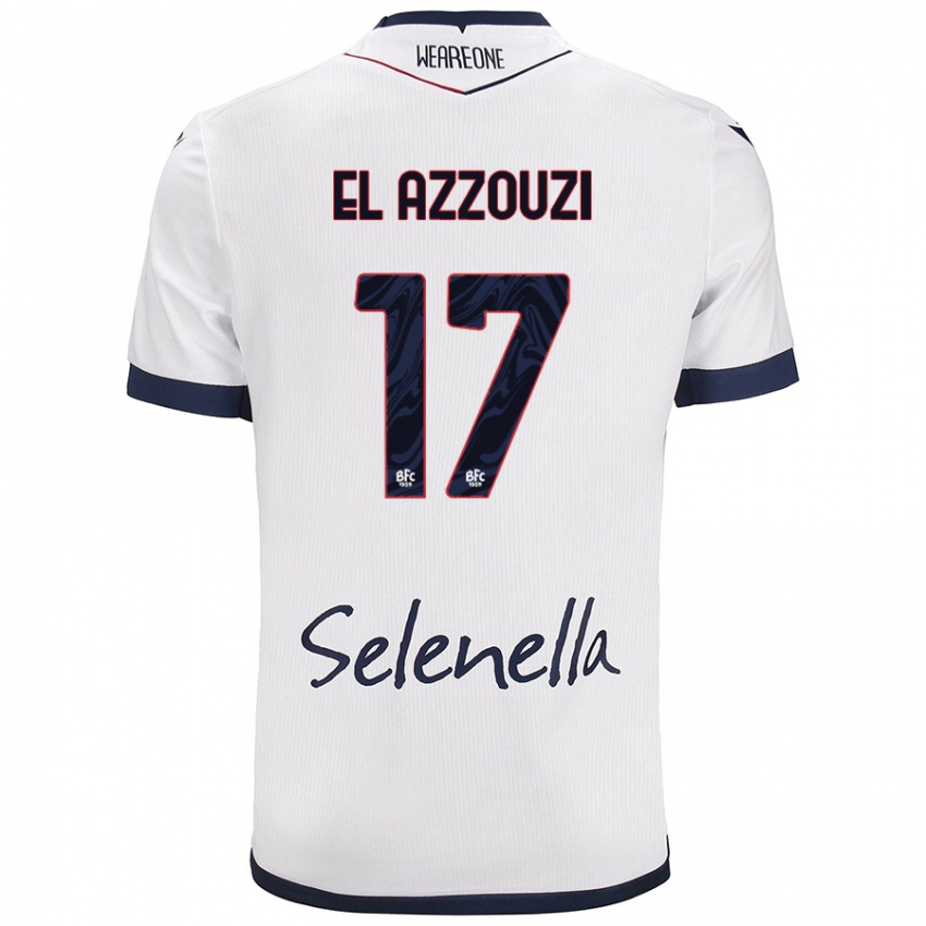 Femme Maillot Oussama El Azzouzi #17 Blanc Bleu Royal Tenues Extérieur 2024/25 T-Shirt Belgique