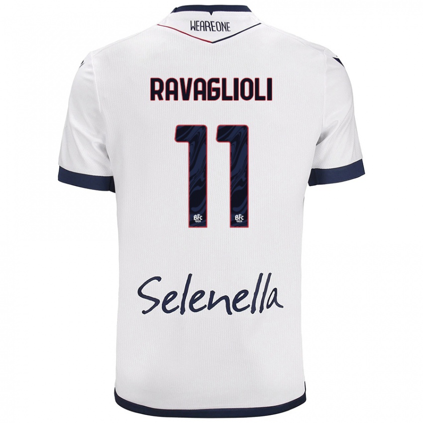 Femme Maillot Tommaso Ravaglioli #11 Blanc Bleu Royal Tenues Extérieur 2024/25 T-Shirt Belgique